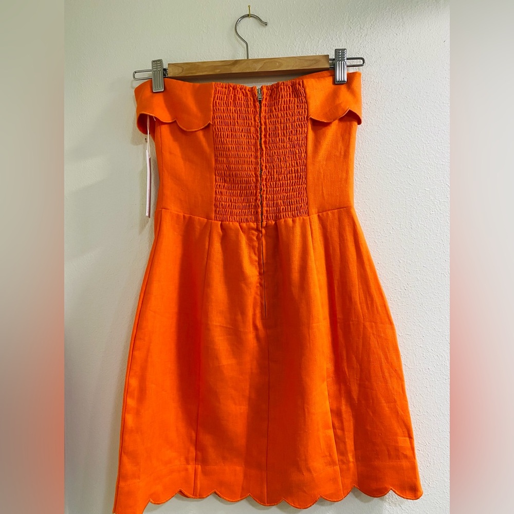 NWT Reformation Isles Linen Strapless Scalloped Mini Dress Orange size 2 - Picture 7 of 9